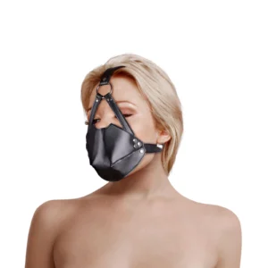 Ouch! Black Harness Mask with Gag and Solid Ball