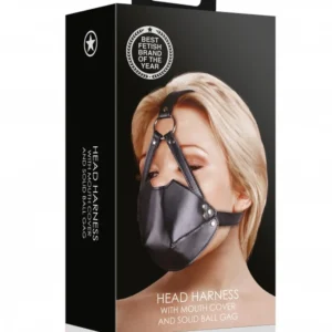 Ouch! Black Harness Mask with Gag and Solid Ball