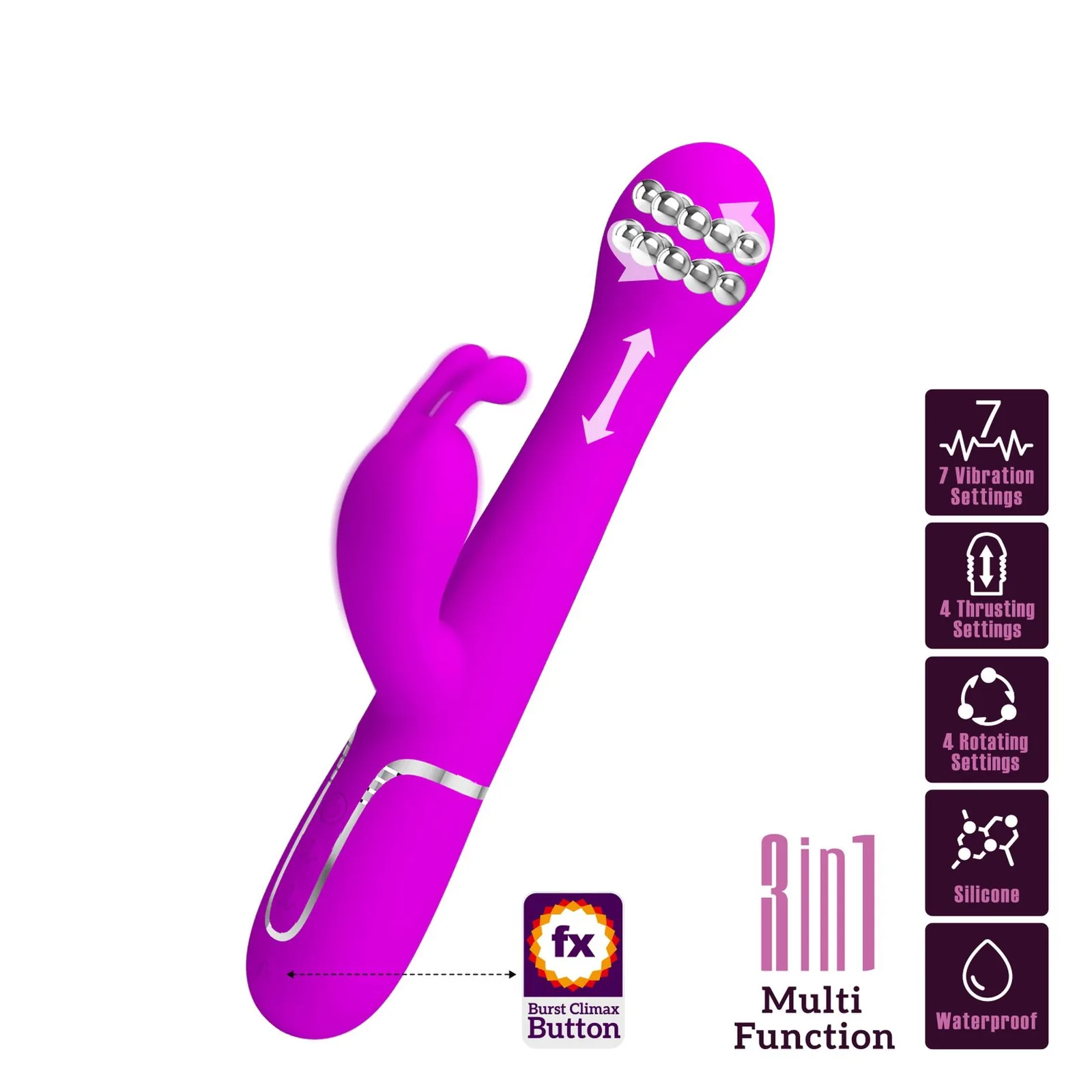 Pretty Love - Dejon Twinkled Tenderness Purple, 7 vibration functions, 4 thrusting settings, 4 rotation functions - Image 3