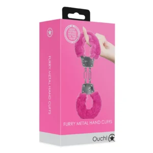 Ouch! Furry Metal Hand Cuffs — Pink Metal Handcuffs with Soft Covering