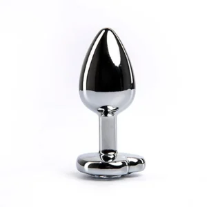 Fantasy Silver Medium — Heart-Shaped Anal Plug with White Crystal