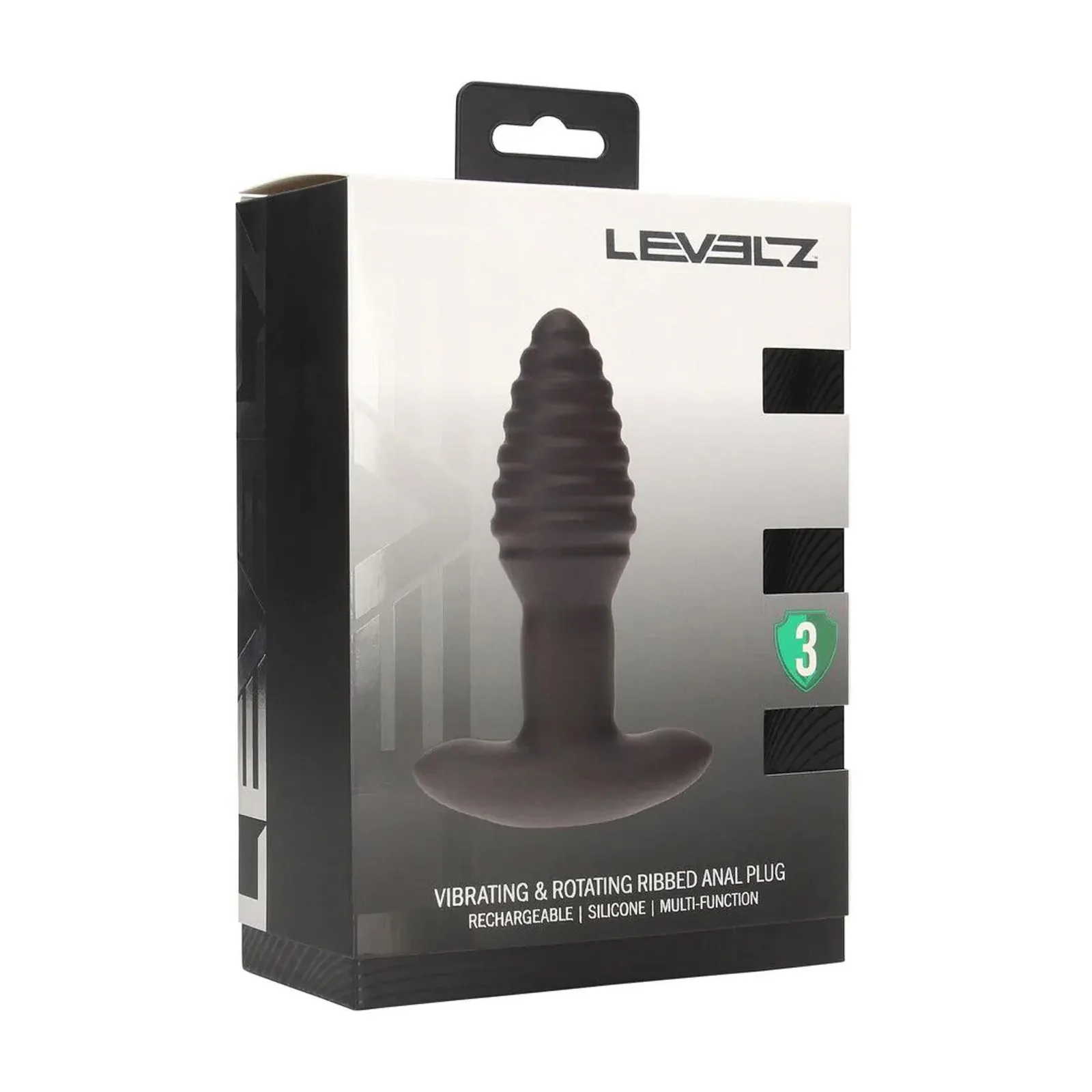 Vibrating and Rotating Ribbed Silicone Anal Plug - Black - Image 3