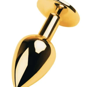 Gold anal plug with gem, red