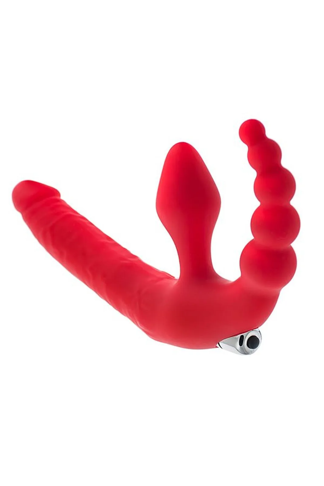 Black & Red Beltless Strap-On with Vibro-Bullet, Moisture-Resistant Silicone, Red, 35 cm - Image 3