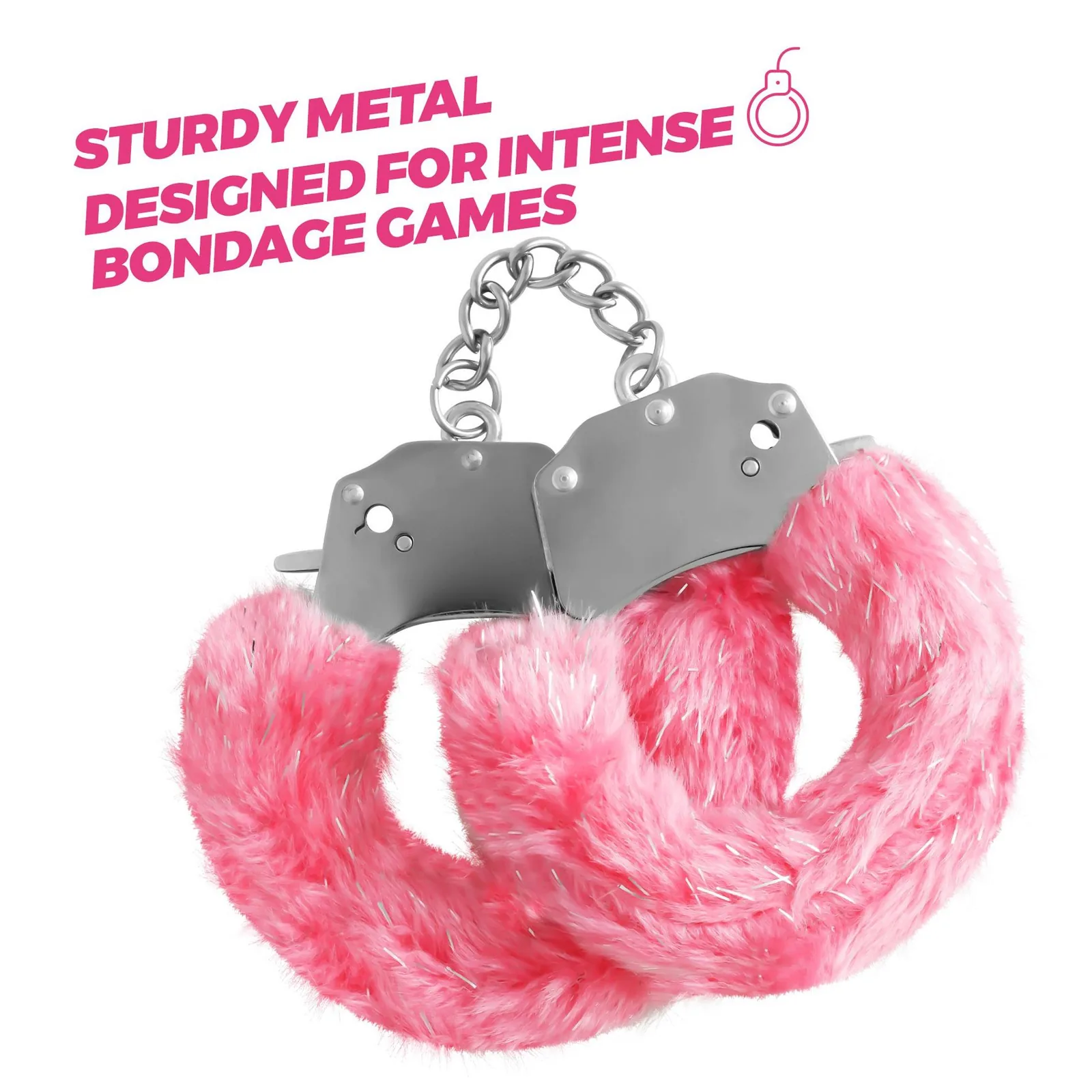 Crushious Spangle Metal Handcuffs with Plush in Pink - Image 2