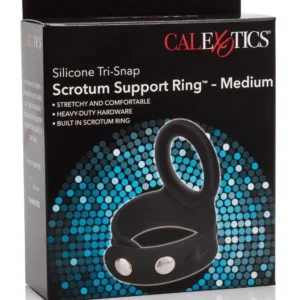 Calexotics 3-Snap Scrotum Ring – Medium Black Silicone Erection Ring