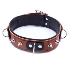 Bindings-WHIPS slave collar with leash, cognac
