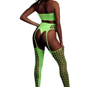 Ouch! Neon Green Set with Crop Top and Stockings, XS/XL