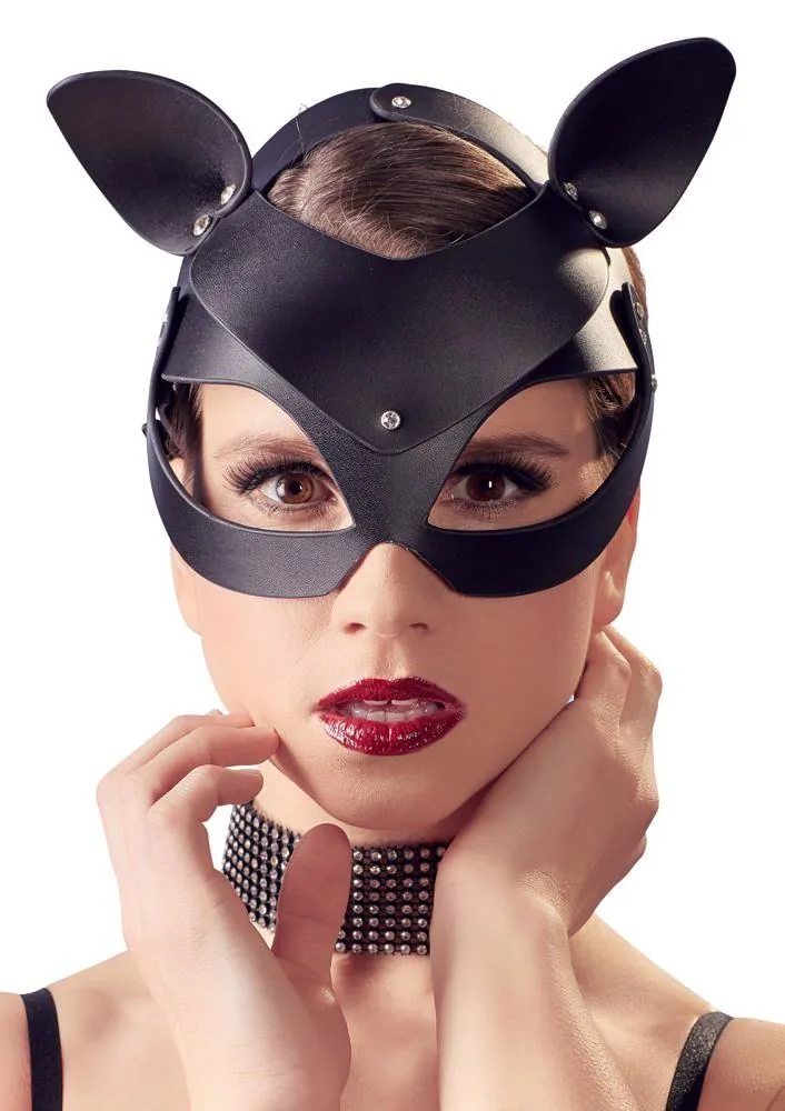 Bad Kitty Cat Face Mask with Cat Ears and Rhinestones