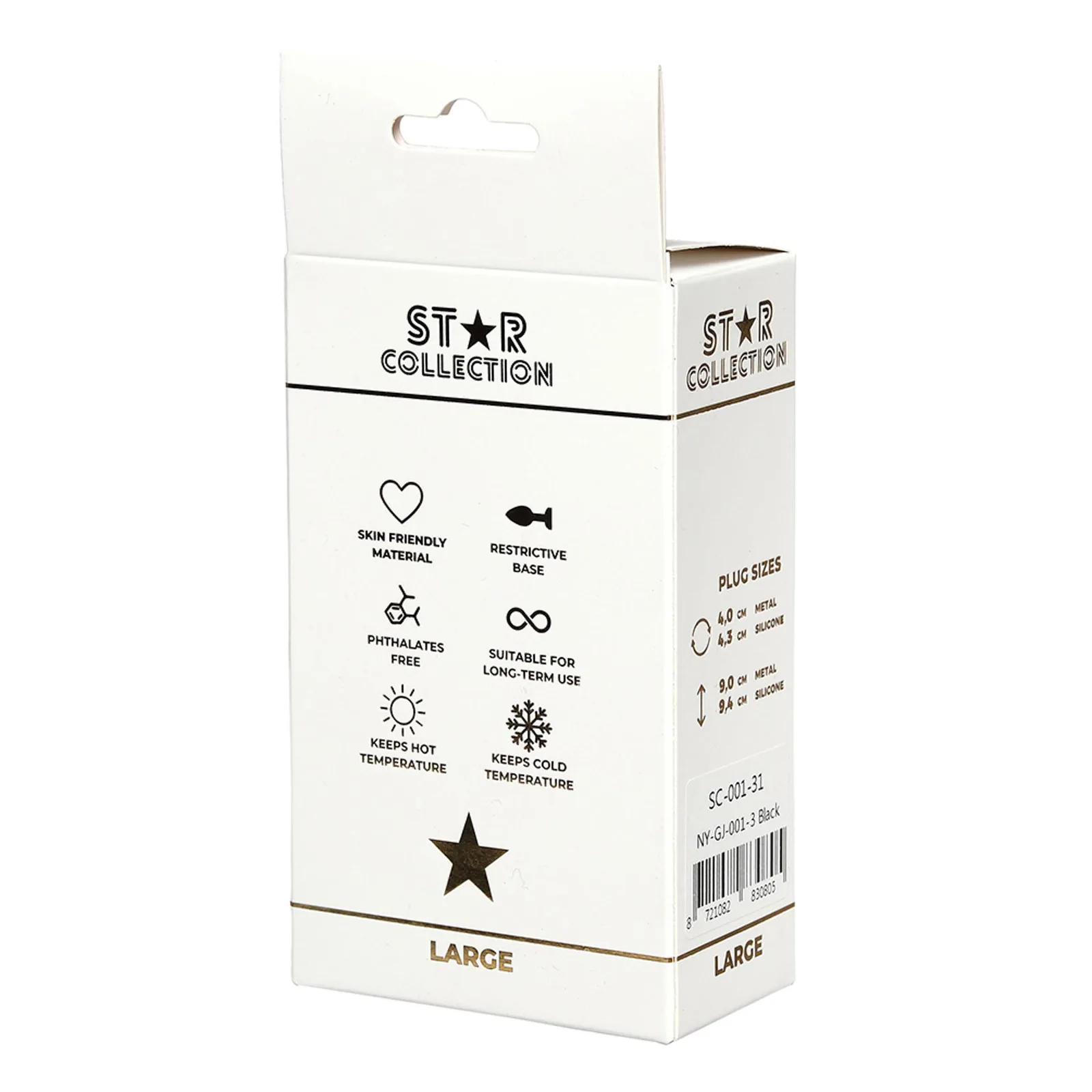 Star Collection - Black Silicone Anal Plug L - Clear Stone - Image 2
