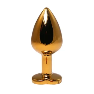 Fantasy Gold — Medium Metal Heart-Shaped Anal Plug with Red Crystal