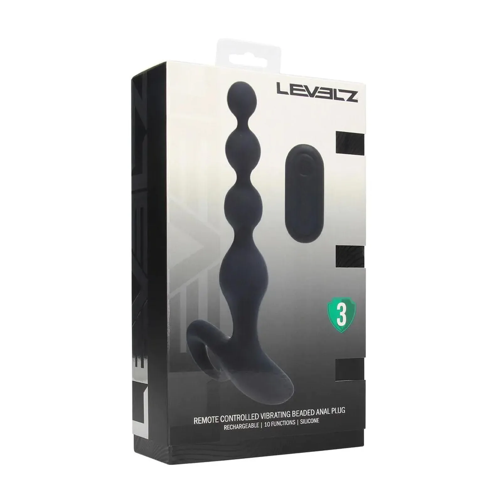 Levelz Remote Control Beaded Vibrating Silicone Anal Plug — Black