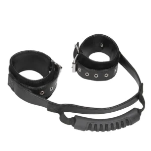 Ouch! Bonded Leather Hand Cuffs With Handle — Leather Cuffs with Handle