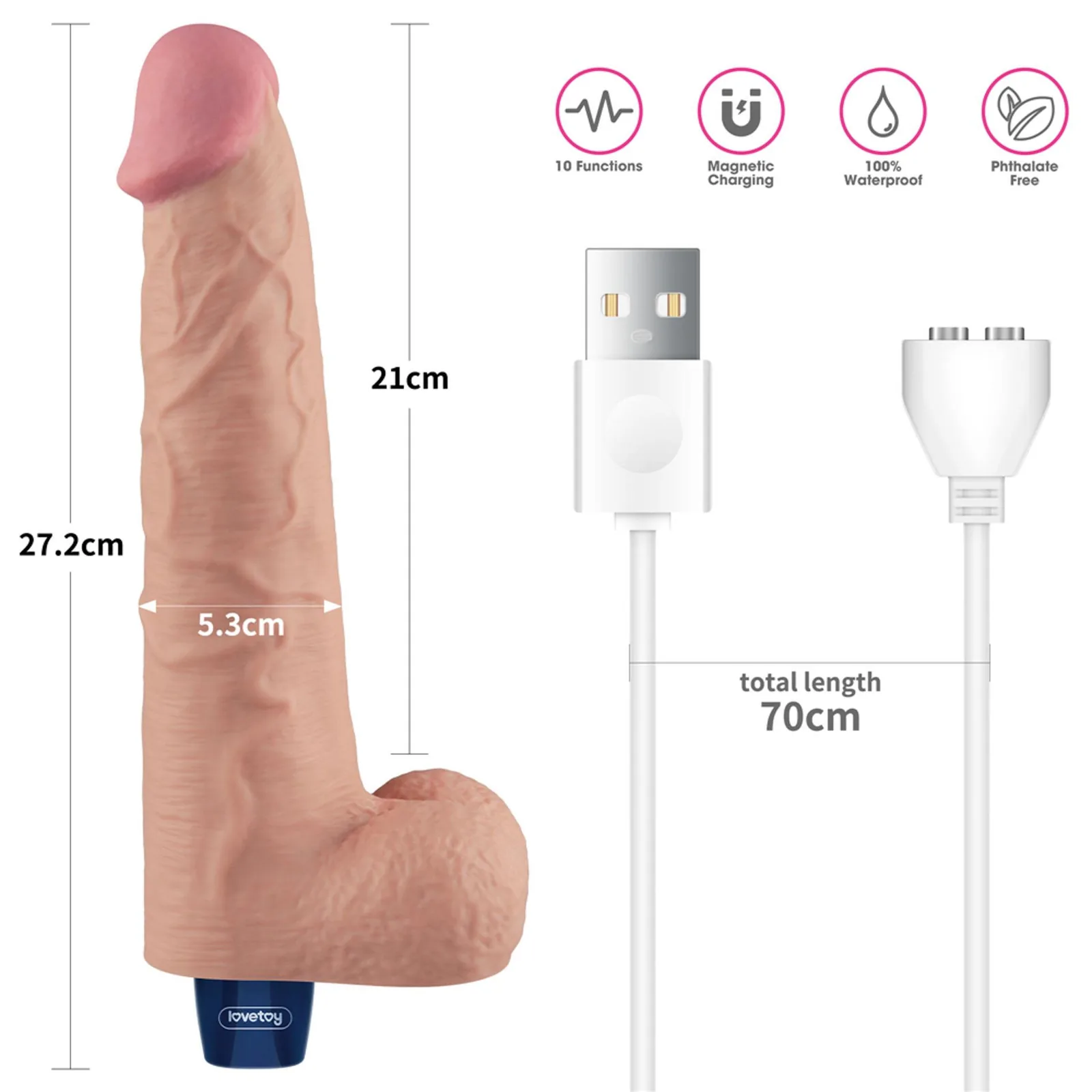 Lovetoy Real Softee 10.5 — TPE Vibrator, 10 Modes