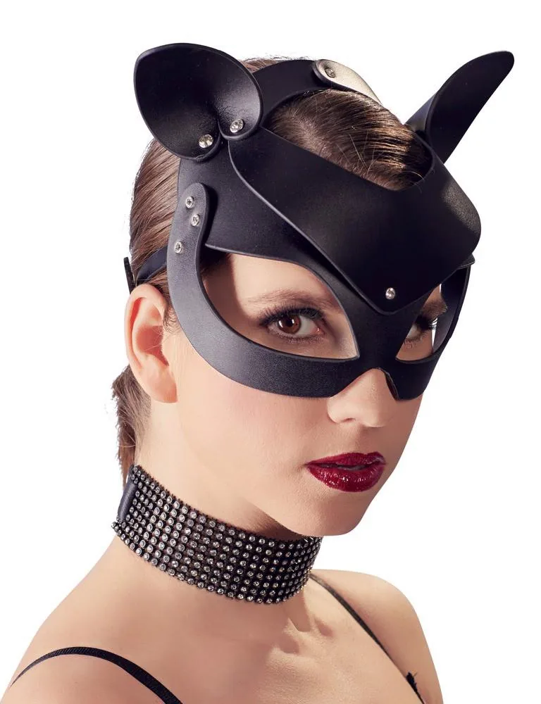 Bad Kitty Cat Face Mask with Cat Ears and Rhinestones