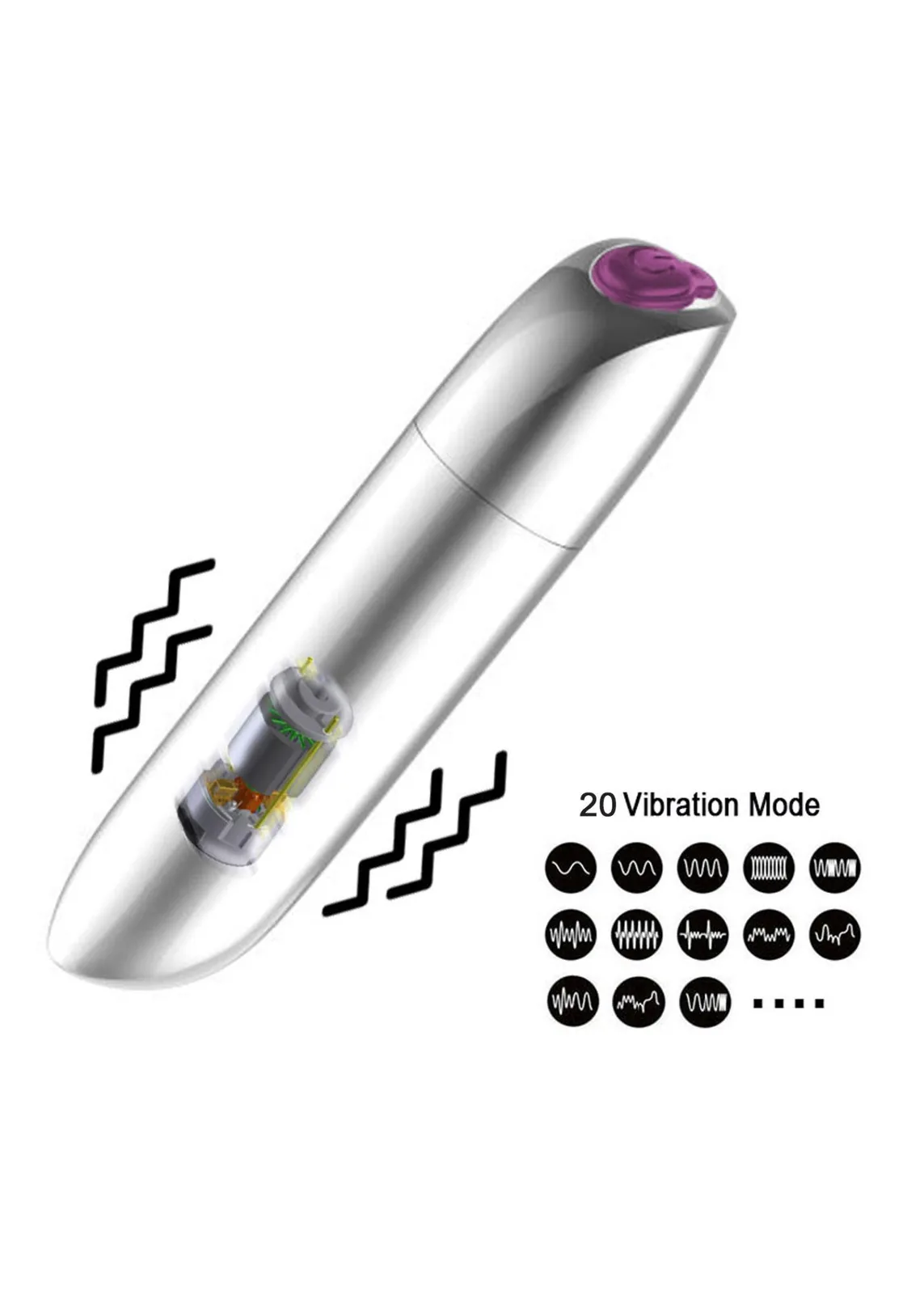 Stimulator - Rechargeable Powerful Bullet Vibrator USB 20 Functions - Gold - Image 3