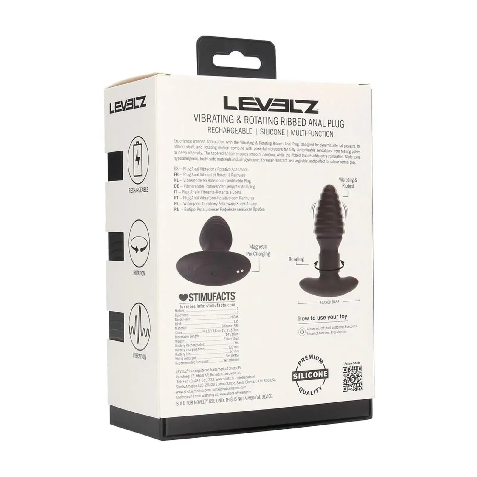 Vibrating and Rotating Ribbed Silicone Anal Plug - Black - Image 4