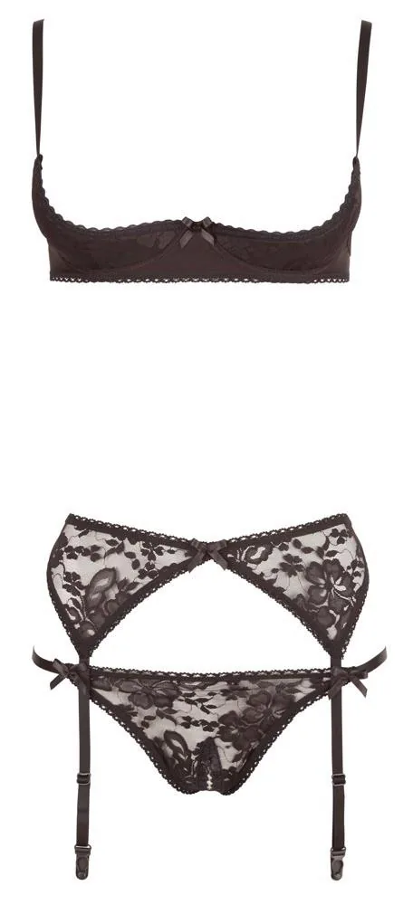 Cottelli LINGERIE Shelf Bra Set 80B/M Open-String Lace - Image 3