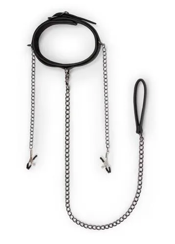 Restraints - Leather Collar With Nipple Chains - Image 4