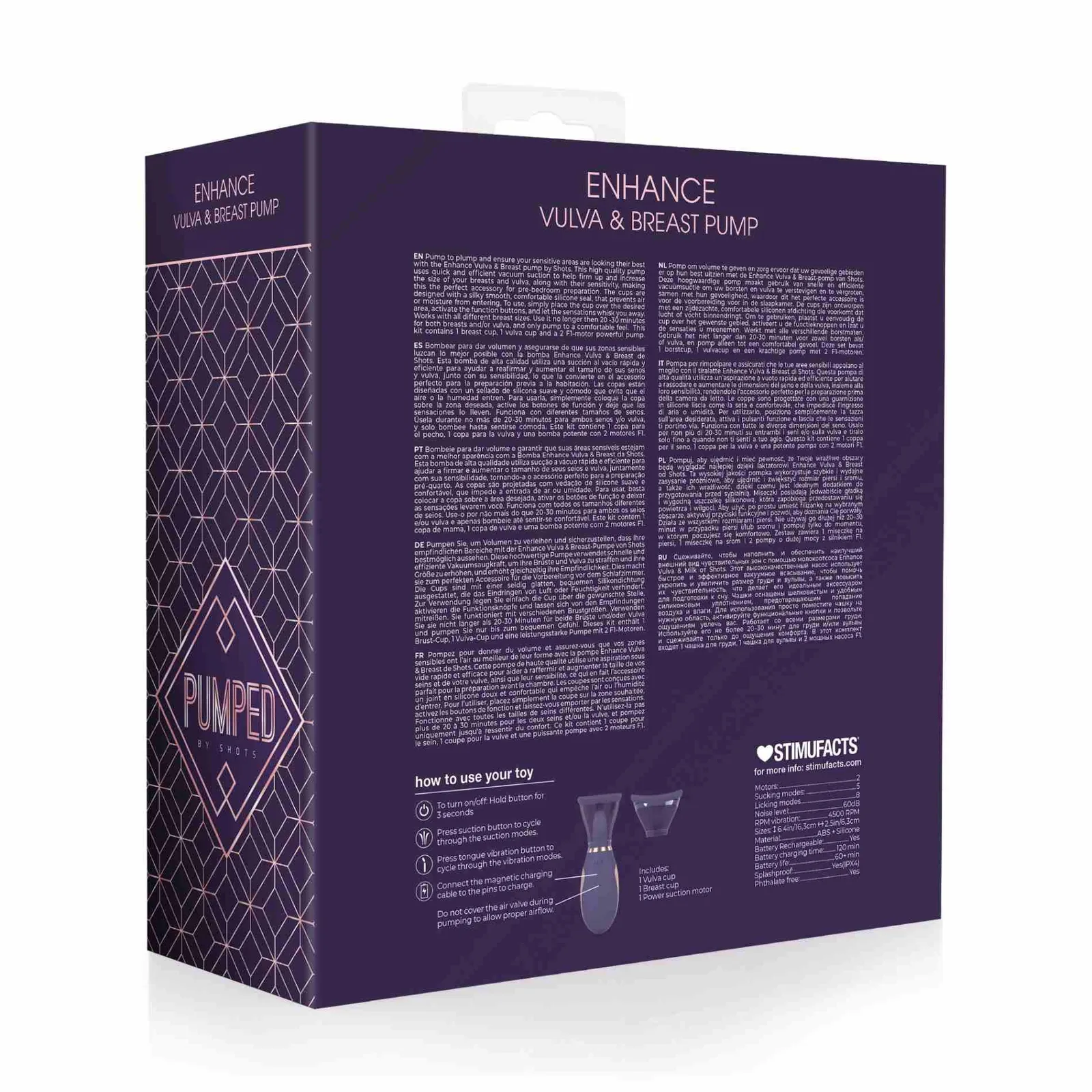 Pumped Enhance 13-Speed Silicone Vacuum Stimulator, Purple