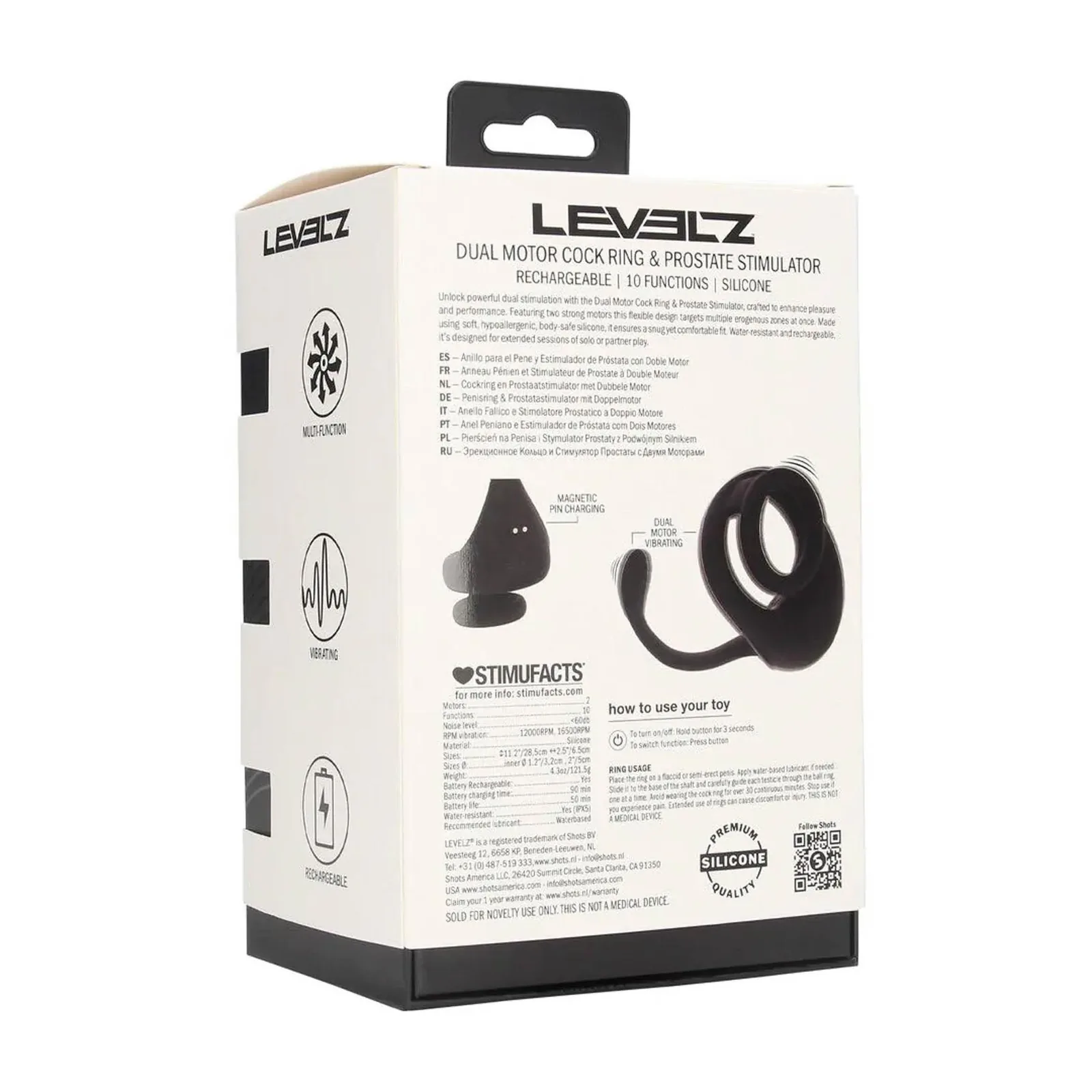 Dual Motor Silicone Cockring with Prostate Stimulator - Black - Image 4