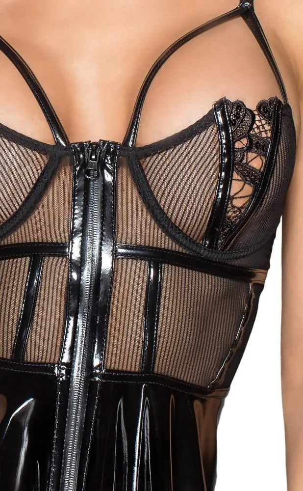 Noir Vinyl Mini Dress M Striped Bustier Style - Image 4