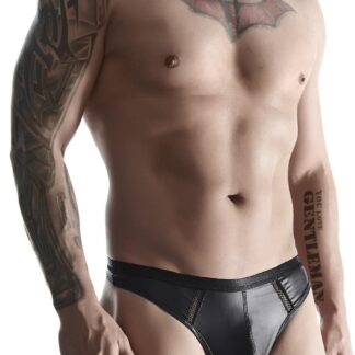 Men's wetlook thong with decorative front strap M