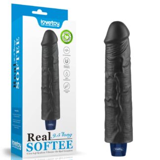 9.5 REAL SOFTEE Rechargeable TPE Vibrating Dildo (Black)