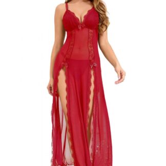 Long, sexy red nightgown + thong