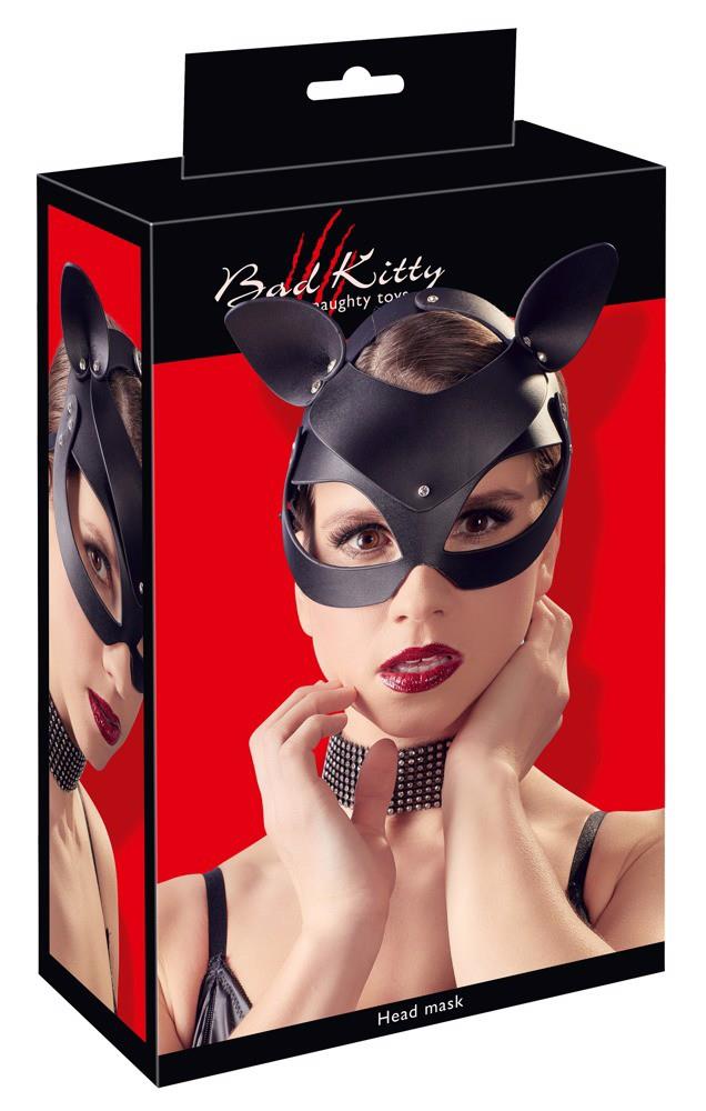 Bad Kitty Cat Face Mask with Cat Ears and Rhinestones
