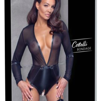 Cottelli BONDAGE Black Bodysuit XL Low-Cut Powernet
