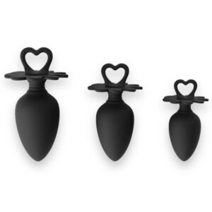 Power Escorts - Heart Plug Anal Starter 3-Pack - S, M & L - Black - Quality Silicone - Colour Box