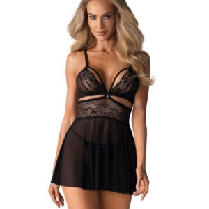 Lingerie-838-BAB-1 Black babydoll and thong S/M