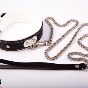 Bindings - Women's Leather Collar with Leash, White