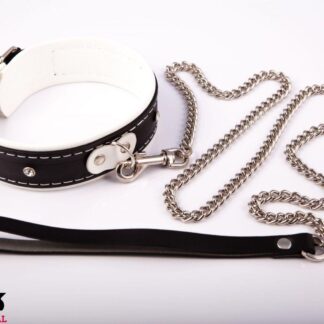 Bindings - Women's Leather Collar with Leash, White