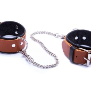 Kajdanki-WHIPS women's ankle shackles, cognac