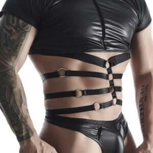 Men's Wetlook Set: T-Shirt with Decorative Elastic, Thong with Decorative Front Tape XXL