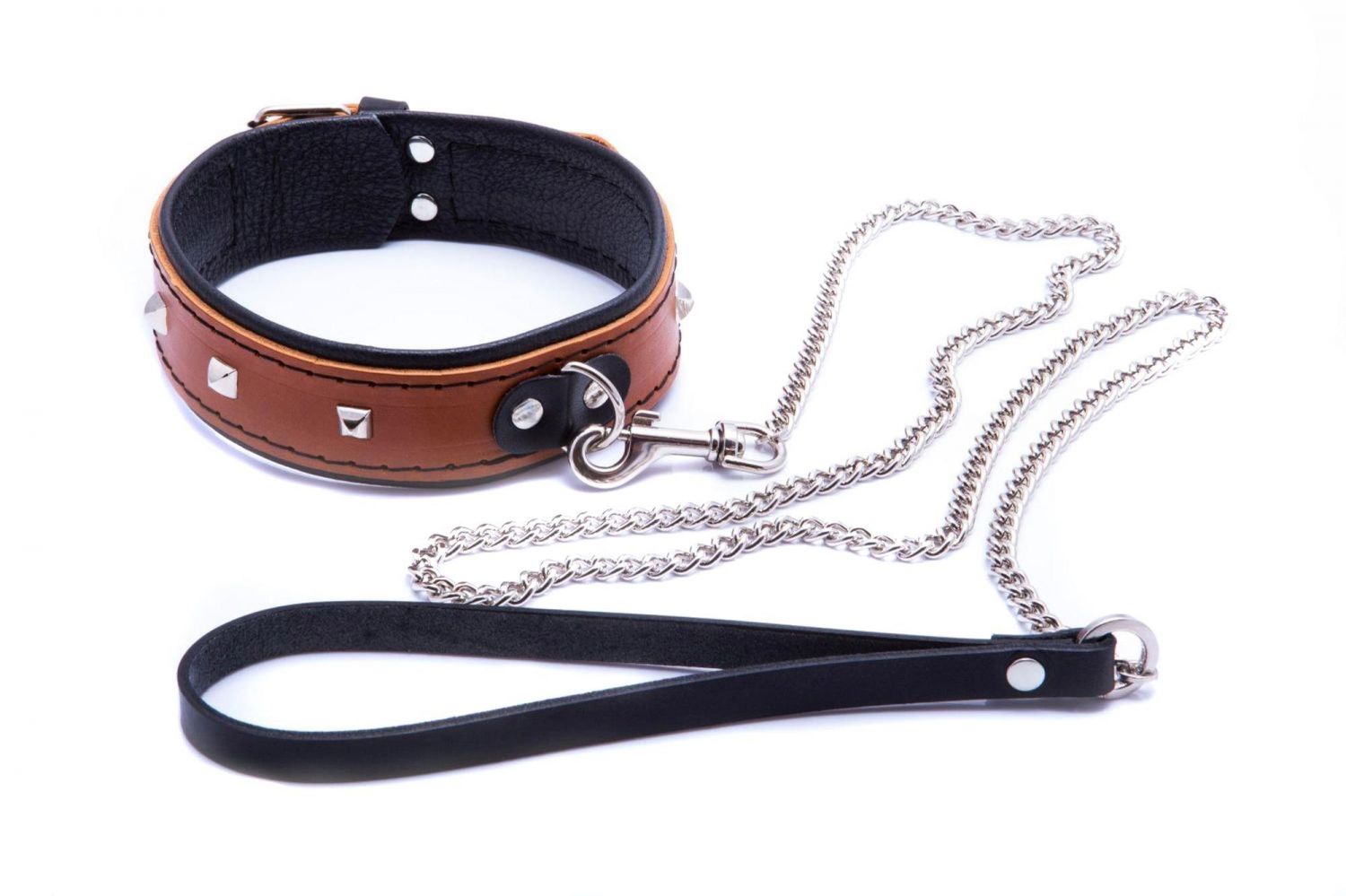 Bindings-WHIPS women's collar with leash, cognac
