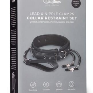 Restraints - Leather Collar With Nipple Chains