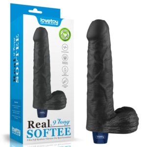 9 Real Softee Rechargeable TPE Vibrating Dildo (Black)