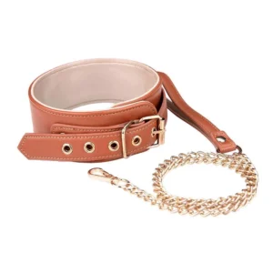 02-a12e96db36e1 Dream Toys Blaze Elite — Cognac PU Leather Collar and Chain Set