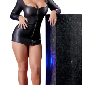 Cottelli PARTY Sparkly Zip M – Black Bodycon Dress with Shiny Zipper
