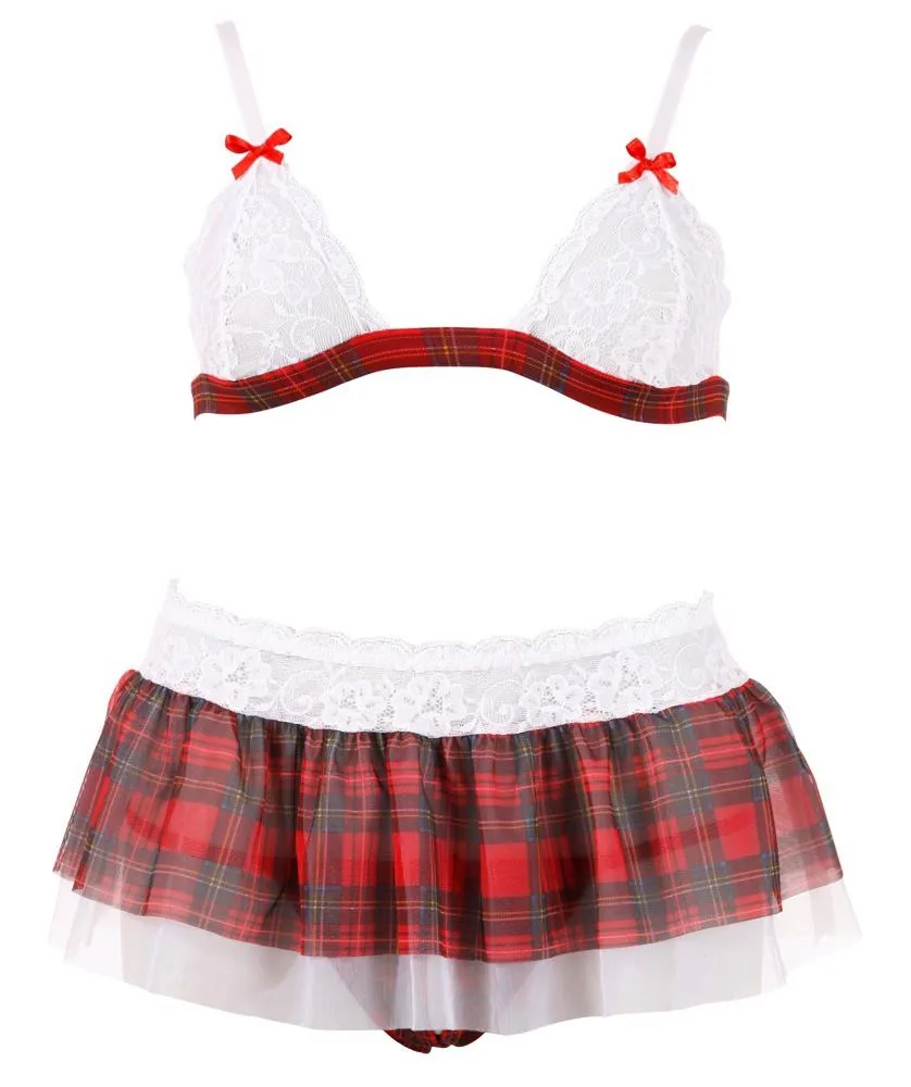 Cottelli LINGERIE Top and Skirt M Plaid Lace Trim - Image 3