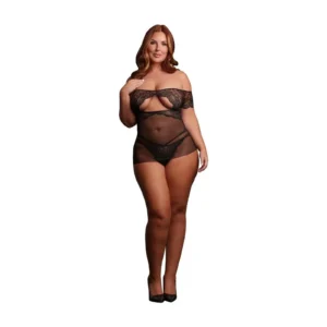 Le Désir Olympia Plus Size Black Off-Shoulder Babydoll