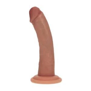RealRock Dual Density Silicone Curved Realistic Vibrating Dildo with Suction Cup – 6" / 15.5 cm – Tan