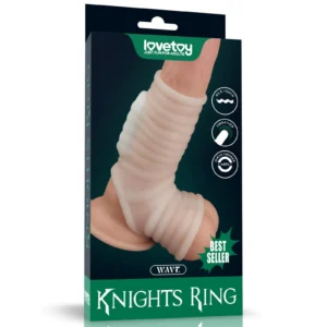 Lovetoy Vibrating Wave Knights Ring with Scrotum Sleeve (White)