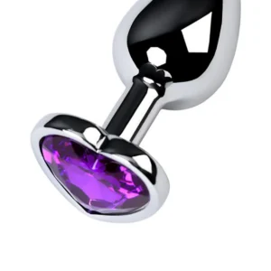 Metal by TOYFA Silver Anal Plug with Purple Heart-Shaped Gem