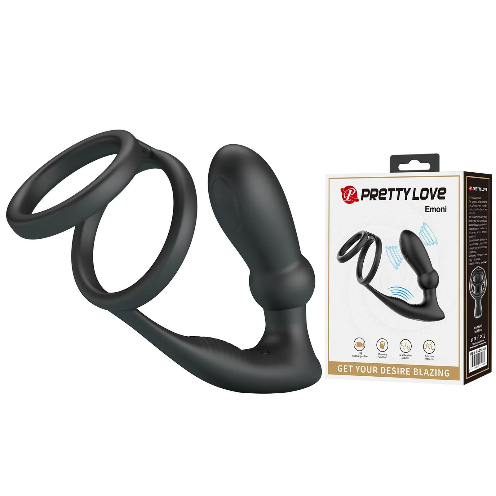 Pretty Love Emoni Vibrating Penis Ring with Anal Plug