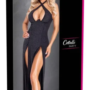 Cottelli PARTY Long Dress XL — long black dress with a silver shimmer