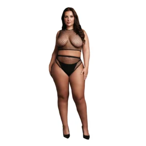 Le Désir Two-Piece Crop Top and Panty Set with Fishnet Design